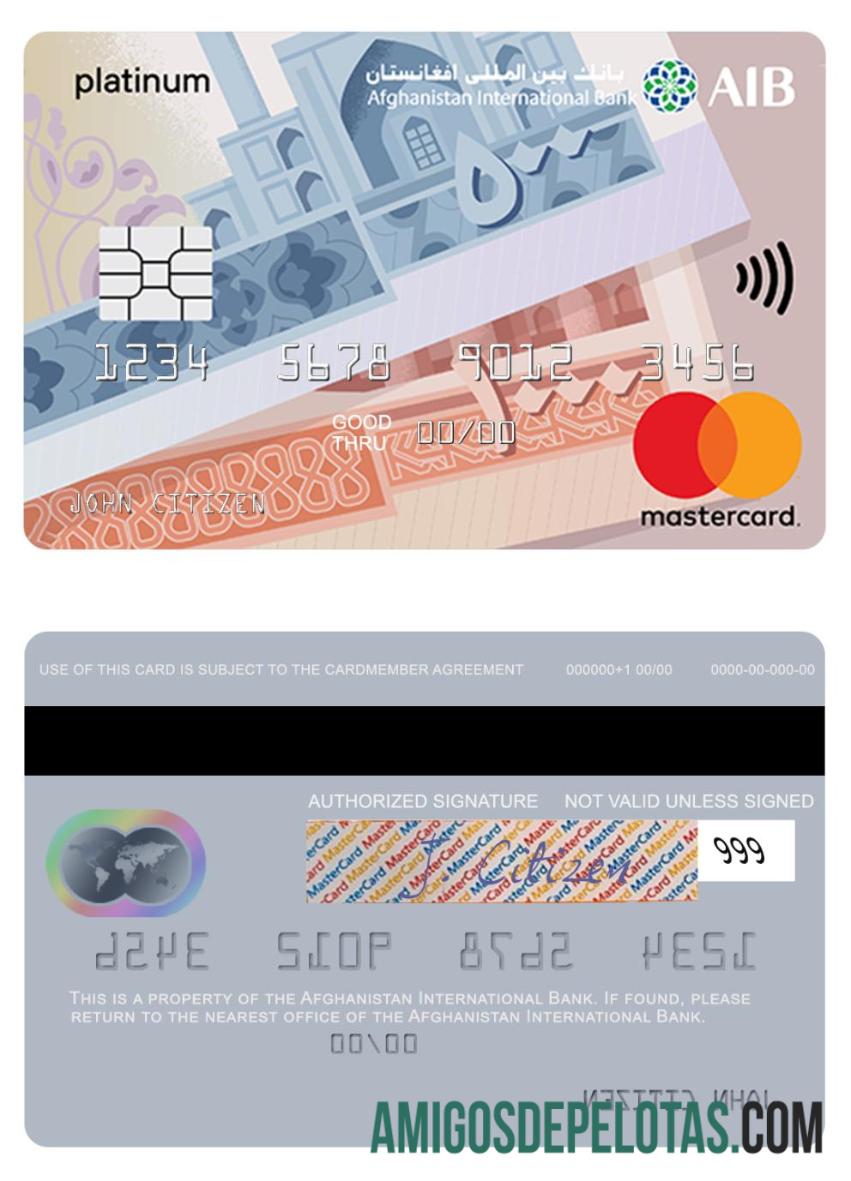 Banco Internacional do Afeganistão Mastercard Platinum baixar para verificação